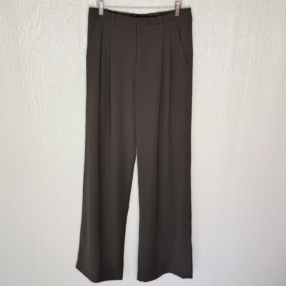 Gap 365 High Rise Trouser Pants Brown Pleated Wide Leg Tall Size 6 Nice!